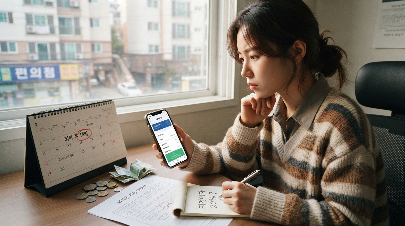 퇴직금 지급 기한 14일을 달력일로 세는 방식을 보여주는 일러스트